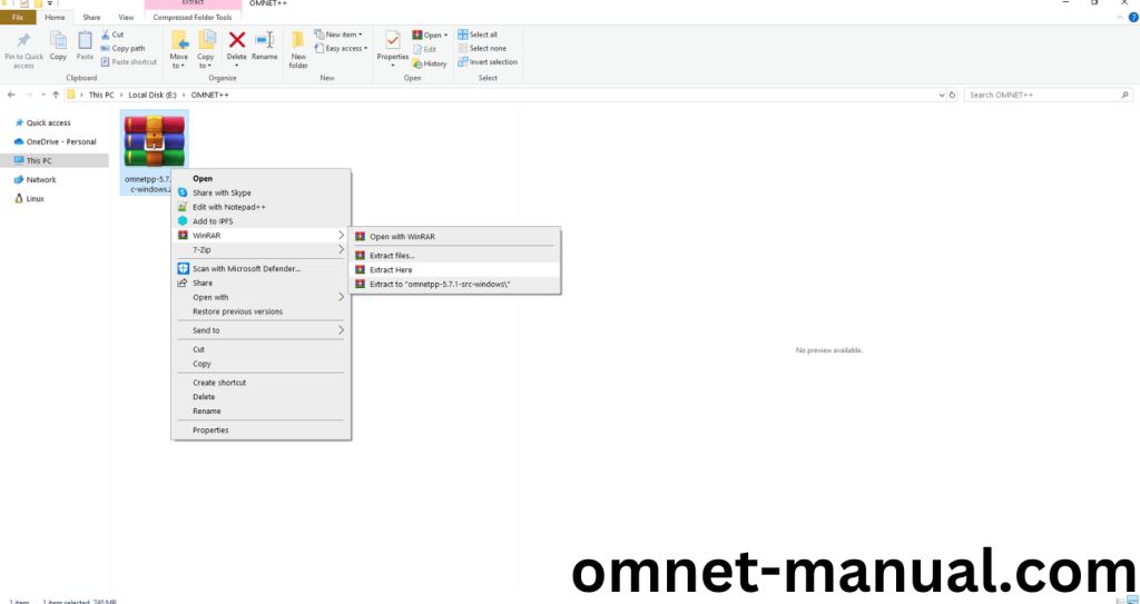 Extraction of the omnetpp-5.7.1-src-windows file