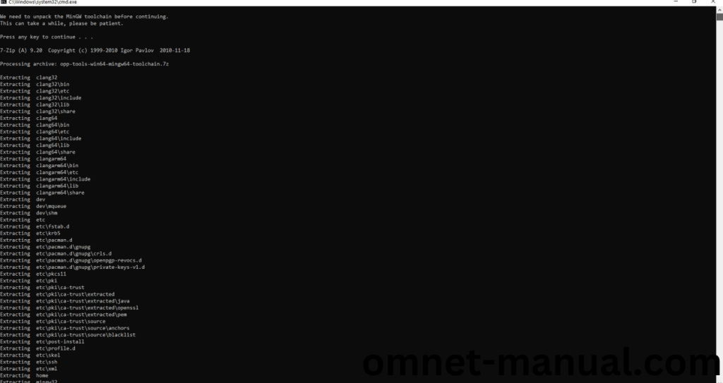 Launching the Bash Terminal in the omnetpp-5.7.1 Folder